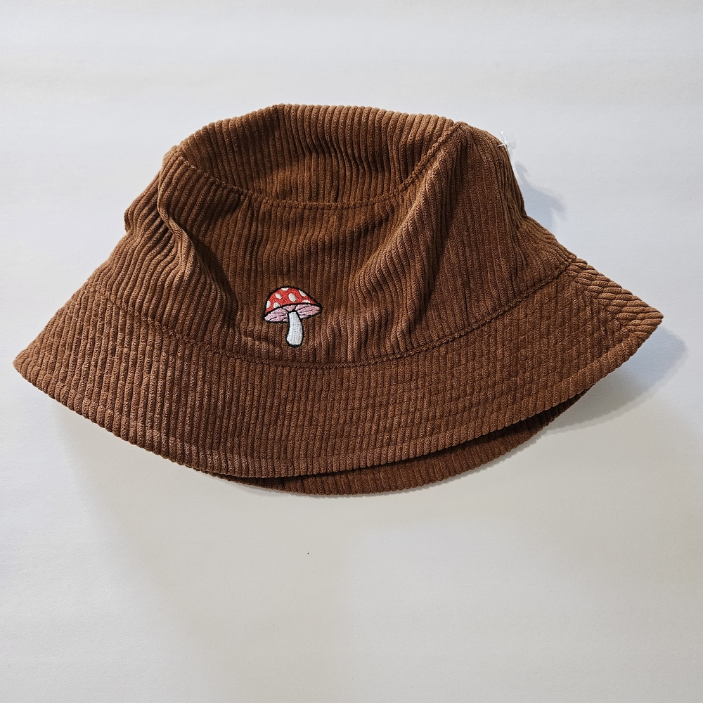Claire's Rust Brown Corduroy Bucket Hat w/ Mushroom NWT